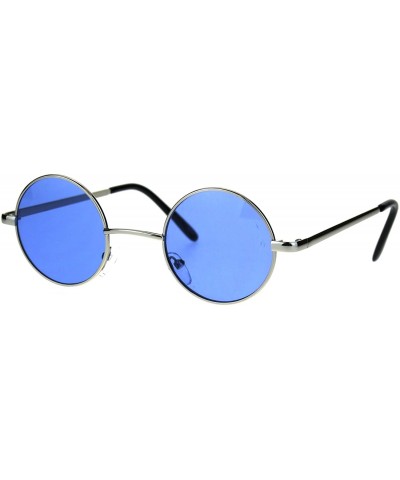 Round Hippie Groovy Color Lens Metal Rim Circle Lens Sunglasses - Blue - CS186GK0ELO $18.80