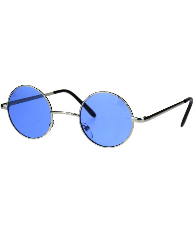 Round Hippie Groovy Color Lens Metal Rim Circle Lens Sunglasses - Blue - CS186GK0ELO $18.06
