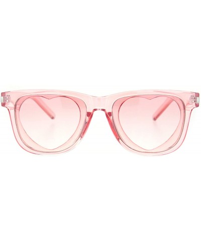 Rectangular Unisex Heart Shape Cutout Lens Horn Rim Hipster Plastic Sunglasses - Pink - CY18O9NMWC8 $23.42