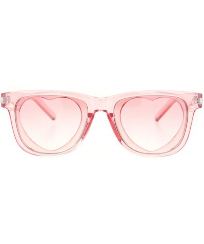 Rectangular Unisex Heart Shape Cutout Lens Horn Rim Hipster Plastic Sunglasses - Pink - CY18O9NMWC8 $14.67