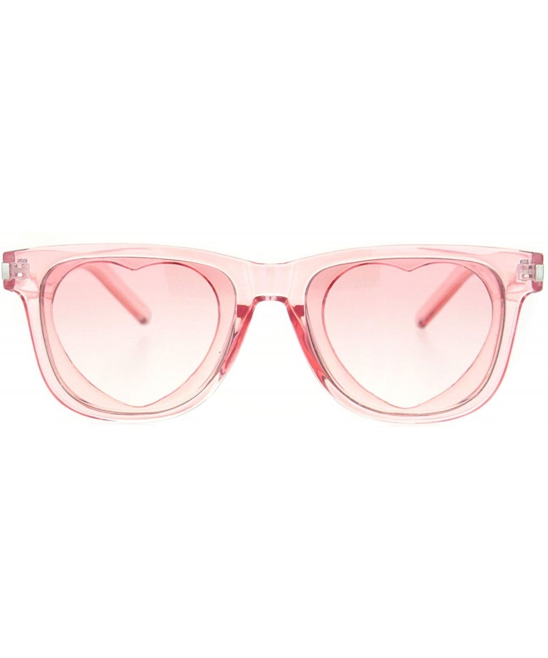 Rectangular Unisex Heart Shape Cutout Lens Horn Rim Hipster Plastic Sunglasses - Pink - CY18O9NMWC8 $14.67