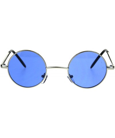 Round Hippie Groovy Color Lens Metal Rim Circle Lens Sunglasses - Blue - CS186GK0ELO $8.79