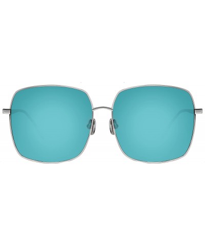 Square Oversize Rectangle Lens with Metal Frame Polarized Sunglasses for Women and Men UV 400 Protection - Silver - CL18GDK8E...