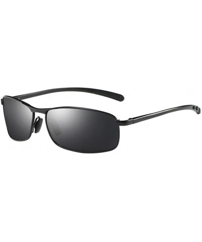 Aviator Rectangular Polarized Sunglasses Al-Mg Alloy Temple Spring Hinge UV400 - Black - CC18I6DNK5R $30.34