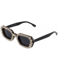 Cat Eye Oversized Rhinestone Aviator Sunglasses for Women Diamond Shades - Black Frame/Grey Lens - C618UR4AZQQ $17.47