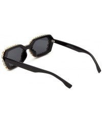 Cat Eye Oversized Rhinestone Aviator Sunglasses for Women Diamond Shades - Black Frame/Grey Lens - C618UR4AZQQ $17.47