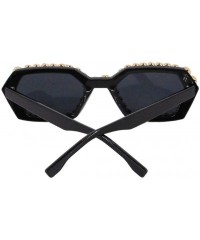 Cat Eye Oversized Rhinestone Aviator Sunglasses for Women Diamond Shades - Black Frame/Grey Lens - C618UR4AZQQ $17.47