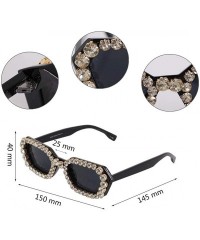 Cat Eye Oversized Rhinestone Aviator Sunglasses for Women Diamond Shades - Black Frame/Grey Lens - C618UR4AZQQ $17.47