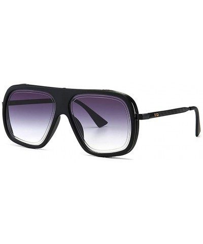 Square woman man metal Square sunglasses Laser-etched lens flat-top aviator sunglasses - Black - CU18ACCN93I $28.27