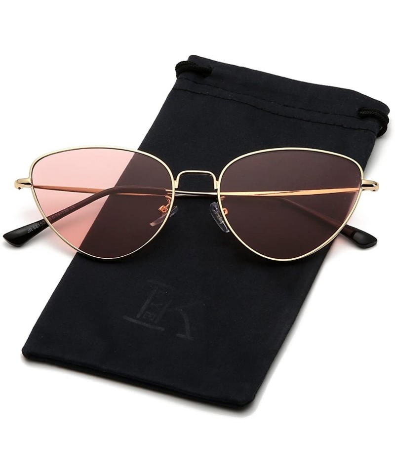 Goggle Cat Eye Mirrored Sunglasses Metal Frame Flat Lens LK1742 - Gold/Transparent Pink - CN18CUE86MN $11.11