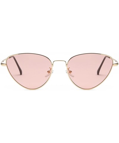 Goggle Cat Eye Mirrored Sunglasses Metal Frame Flat Lens LK1742 - Gold/Transparent Pink - CN18CUE86MN $11.11