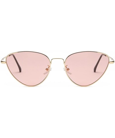 Goggle Cat Eye Mirrored Sunglasses Metal Frame Flat Lens LK1742 - Gold/Transparent Pink - CN18CUE86MN $11.11