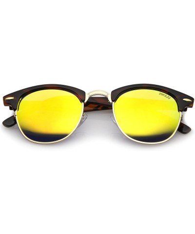 Sport Classic Horn Rimmed Neutral Colored Lens Semi-Rimless Sunglasses 49mm - Tortoise-gold / Yellow Mirror - CI12O5HRS3T $21.04