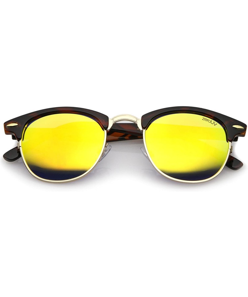 Sport Classic Horn Rimmed Neutral Colored Lens Semi-Rimless Sunglasses 49mm - Tortoise-gold / Yellow Mirror - CI12O5HRS3T $13.57