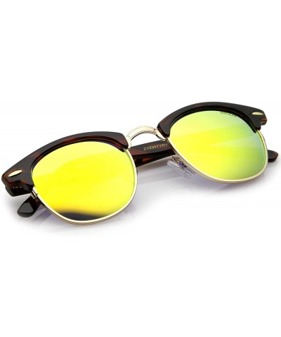 Sport Classic Horn Rimmed Neutral Colored Lens Semi-Rimless Sunglasses 49mm - Tortoise-gold / Yellow Mirror - CI12O5HRS3T $13.57