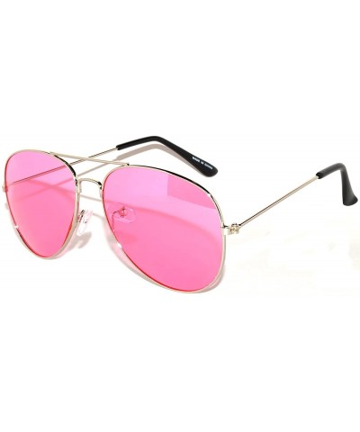 Aviator Colored Metal Frame Aviator Style Sunglasses Colorful Lens - Silver Frame Pink Lens - CT11Q96EOCL $19.64