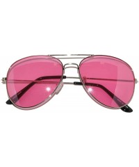 Aviator Colored Metal Frame Aviator Style Sunglasses Colorful Lens - Silver Frame Pink Lens - CT11Q96EOCL $12.75