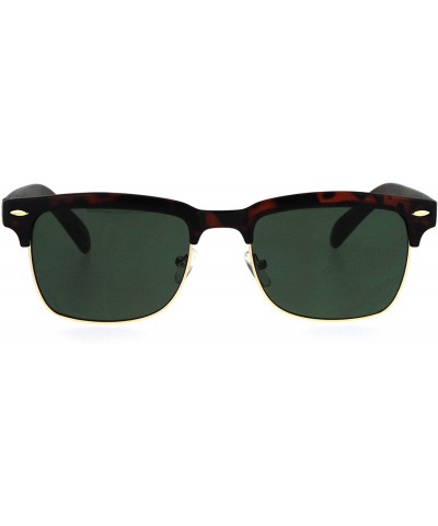 Semi-rimless Mens Half Rim Rectangular Luxury Hipster Shade Sunglasses - Matte Tortoise Green - CR17YIW85EA $19.42