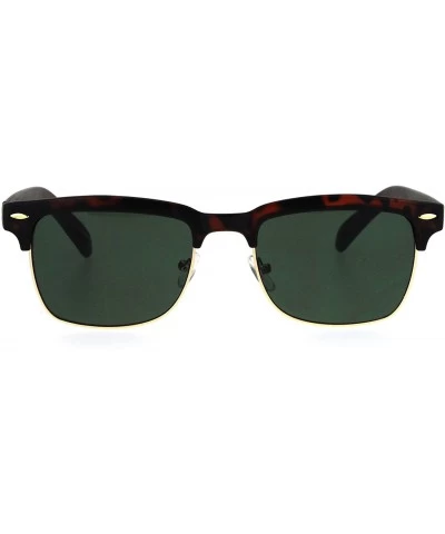 Semi-rimless Mens Half Rim Rectangular Luxury Hipster Shade Sunglasses - Matte Tortoise Green - CR17YIW85EA $18.65