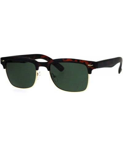 Semi-rimless Mens Half Rim Rectangular Luxury Hipster Shade Sunglasses - Matte Tortoise Green - CR17YIW85EA $9.96