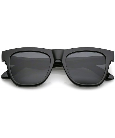 Square Classic Thick Arms Square Flat Lens Horn Rimmed Sunglasses 52mm - Shiny Black / Smoke - CQ182GHUW7W $10.18