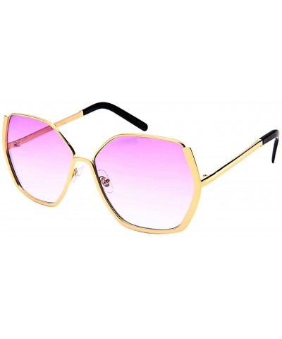 Square Retro Fashion Sunglasses with Flat Ocean Color Lens 3101-FLOCR - Gold - CU182IICX77 $12.56