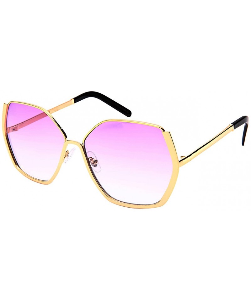 Square Retro Fashion Sunglasses with Flat Ocean Color Lens 3101-FLOCR - Gold - CU182IICX77 $12.56