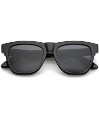 Square Classic Thick Arms Square Flat Lens Horn Rimmed Sunglasses 52mm - Shiny Black / Smoke - CQ182GHUW7W $17.69
