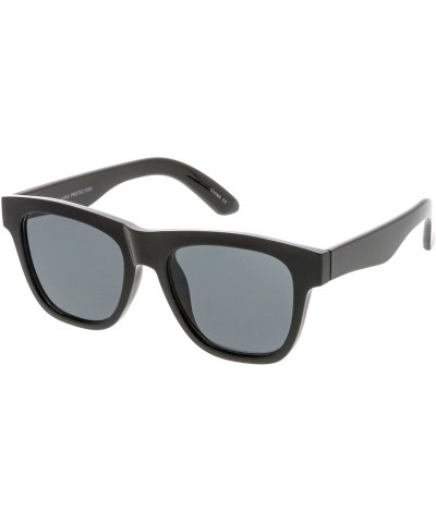 Square Classic Thick Arms Square Flat Lens Horn Rimmed Sunglasses 52mm - Shiny Black / Smoke - CQ182GHUW7W $18.66