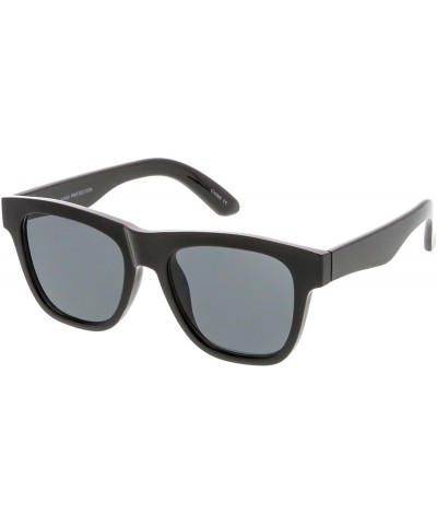 Square Classic Thick Arms Square Flat Lens Horn Rimmed Sunglasses 52mm - Shiny Black / Smoke - CQ182GHUW7W $10.18