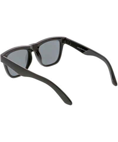 Square Classic Thick Arms Square Flat Lens Horn Rimmed Sunglasses 52mm - Shiny Black / Smoke - CQ182GHUW7W $17.69