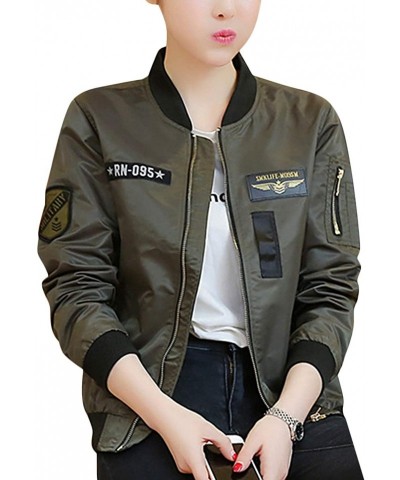 Aviator Womens Fashion Relax Fit BF Aviator Military Flight Baseball Bomber Jacket - Armygreen - CI18S9R3QZS $31.54