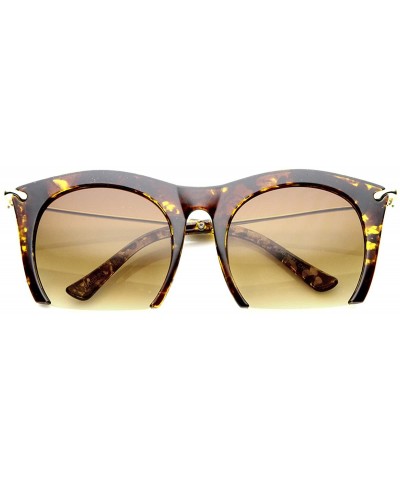 Semi-rimless Womens Cateye High Fashion Semi-Rimless Metal Arms Sunglasses - Havana Amber - CZ11Y9LO4FF $22.27
