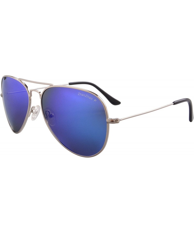 Aviator Polarized Metal Sunglasses Classic UV400 Sun Glasses - Z3001 - C2 Sliver/Sky Blue Lens - C6189NRUEEW $18.48