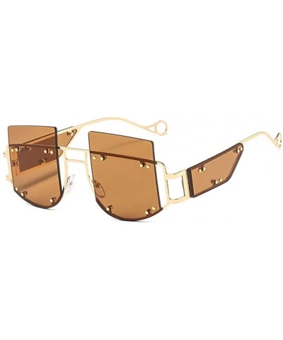 Goggle Hipster Square Sunglasses-Owersized Shade Glasses-Rimless Metal-Mirrored Lens - G - CK190ECQCL7 $60.59