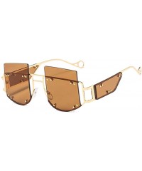 Goggle Hipster Square Sunglasses-Owersized Shade Glasses-Rimless Metal-Mirrored Lens - G - CK190ECQCL7 $29.88