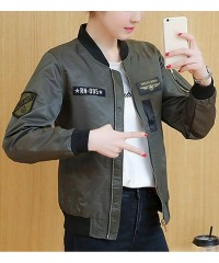 Aviator Womens Fashion Relax Fit BF Aviator Military Flight Baseball Bomber Jacket - Armygreen - CI18S9R3QZS $59.23