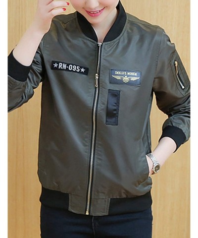 Aviator Womens Fashion Relax Fit BF Aviator Military Flight Baseball Bomber Jacket - Armygreen - CI18S9R3QZS $31.54