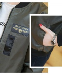 Aviator Womens Fashion Relax Fit BF Aviator Military Flight Baseball Bomber Jacket - Armygreen - CI18S9R3QZS $59.23