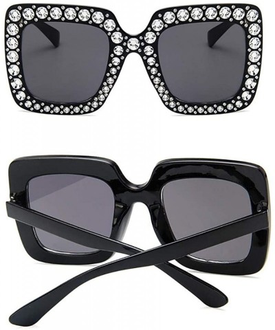 Square Women Square Frame Rhinestone Decor Sunglasses Sunglasses - Black - C4199XRMZGT $33.75