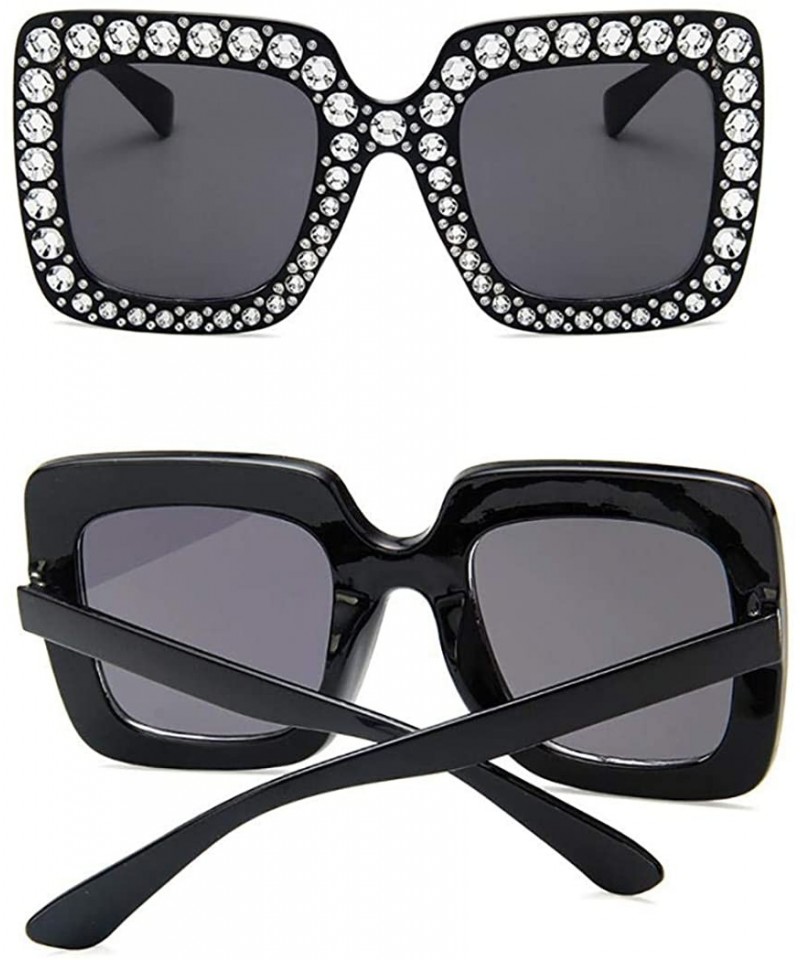 Square Women Square Frame Rhinestone Decor Sunglasses Sunglasses - Black - C4199XRMZGT $23.12