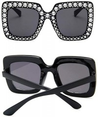 Square Women Square Frame Rhinestone Decor Sunglasses Sunglasses - Black - C4199XRMZGT $23.12