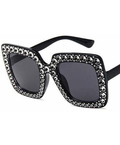 Square Women Square Frame Rhinestone Decor Sunglasses Sunglasses - Black - C4199XRMZGT $23.12