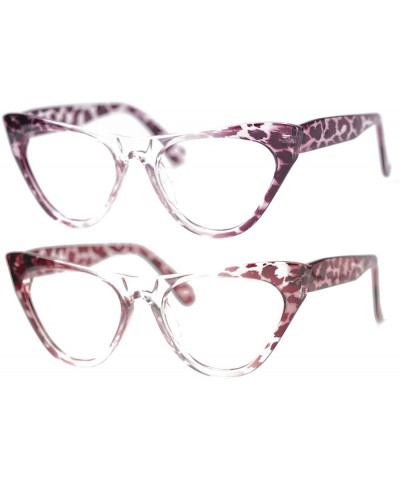 Rimless Womens Leopard Pattern Cat Eye Reading Glasses Quality Eye Glass Frame - 2 Pairs / Red + Purple - C318IG3SIGQ $15.33
