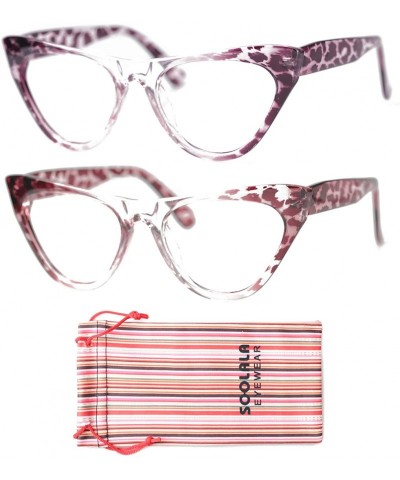 Rimless Womens Leopard Pattern Cat Eye Reading Glasses Quality Eye Glass Frame - 2 Pairs / Red + Purple - C318IG3SIGQ $15.33