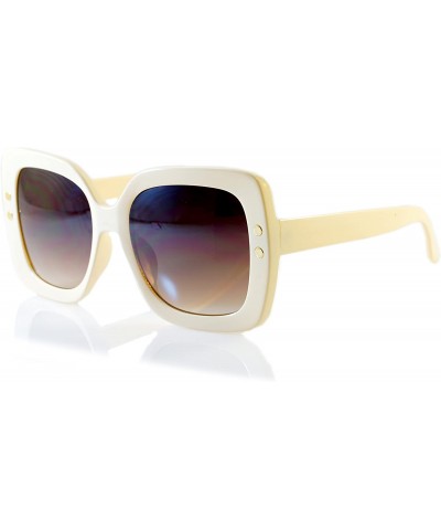 Oversized Oversize Retro Square Riveted Frame Sunglasses Smoke Gradient Lens A123 - Ivory/ Purple Gr - CT18C2XKUUL $22.30