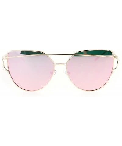 Cat Eye Pink Mirror Reflective Lens Metal Rim Cat Eye Runway Womens Sunglasses - CT17XQ6U4O8 $24.02