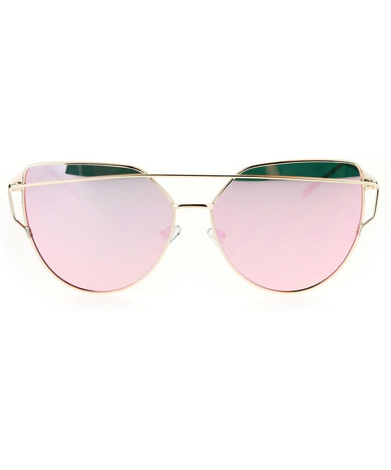 Cat Eye Pink Mirror Reflective Lens Metal Rim Cat Eye Runway Womens Sunglasses - CT17XQ6U4O8 $10.57