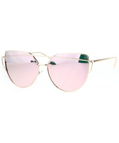 Cat Eye Pink Mirror Reflective Lens Metal Rim Cat Eye Runway Womens Sunglasses - CT17XQ6U4O8 $10.57