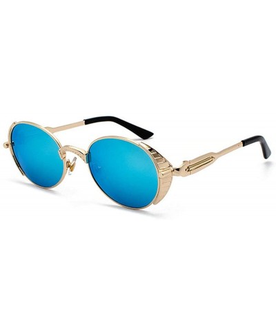 Oval Vintage Oval Sunglasses Men Women Fashion Metal Frame Punk Style Glasses UV protection - Blue - CD1925T2KDM $23.88